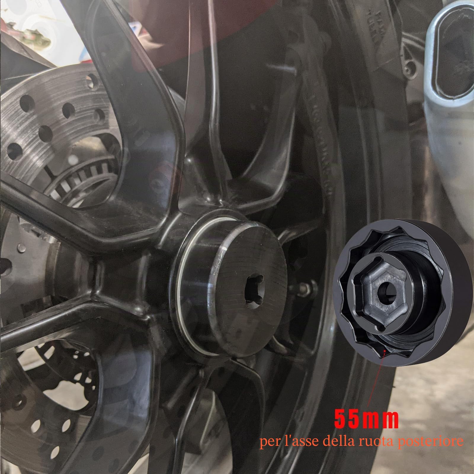 Chiave a bussola poligonale per dadi mozzo ruota posteriore, per Ducati 1098-1198, Street Fighter 1098-V4, Multistrada 1200-1260, Panigale 1199-1299-V4-V2, Monster 1200, Diavel/X (55 mm / 30 mm)