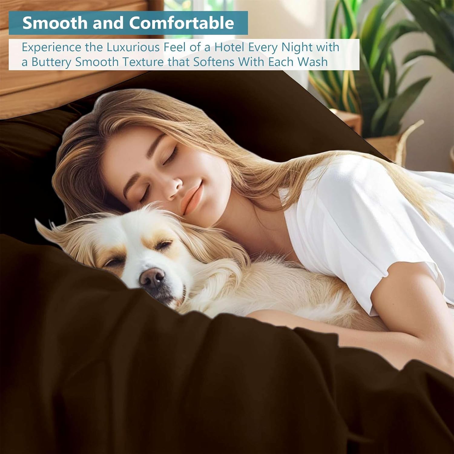Ready To Rest 4 Piece Waterbed Sheet Set - King/Cal King Size Attached - 100% Egyptian Cotton - 15 Inch Deep Pocket - Attach Fitted Sheets with Flat Sheet & 2 Pillowcases - Chocolate Solid