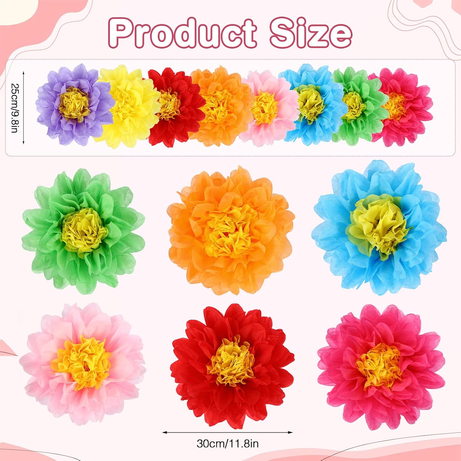 BestoFun 14 PCS Mexico Tissue Paper Flowers – Colorful Mexican Party Decorations for Cinco de Mayo, Birthday, Fiesta, Wedding, and Holiday Events
