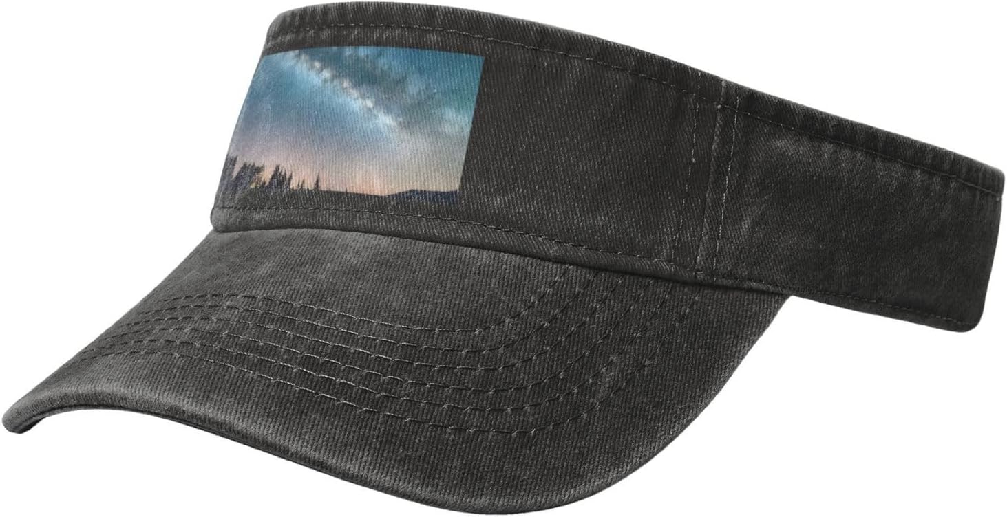 Night Sky and Trees Print Men Women Visor Hats Adjustable Protection Empty Top Baseball Cap Outdoor Sport