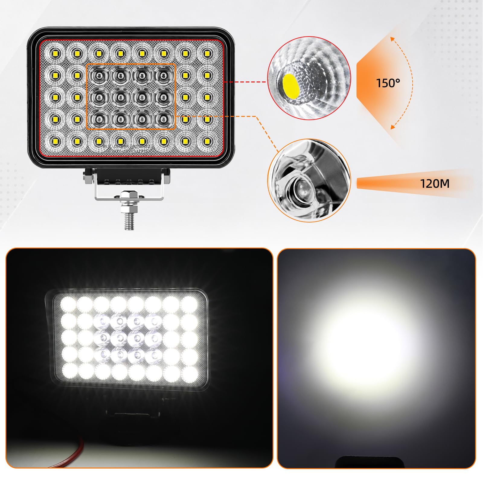 CO LIGHT 6 Zoll Rechteck LED Arbeitsscheinwerfer, 60W 10000LM 12V/24V Zusatzscheinwerfer Für Bagger, Baumaschinen, LKW, Traktor, Landmaschinen.