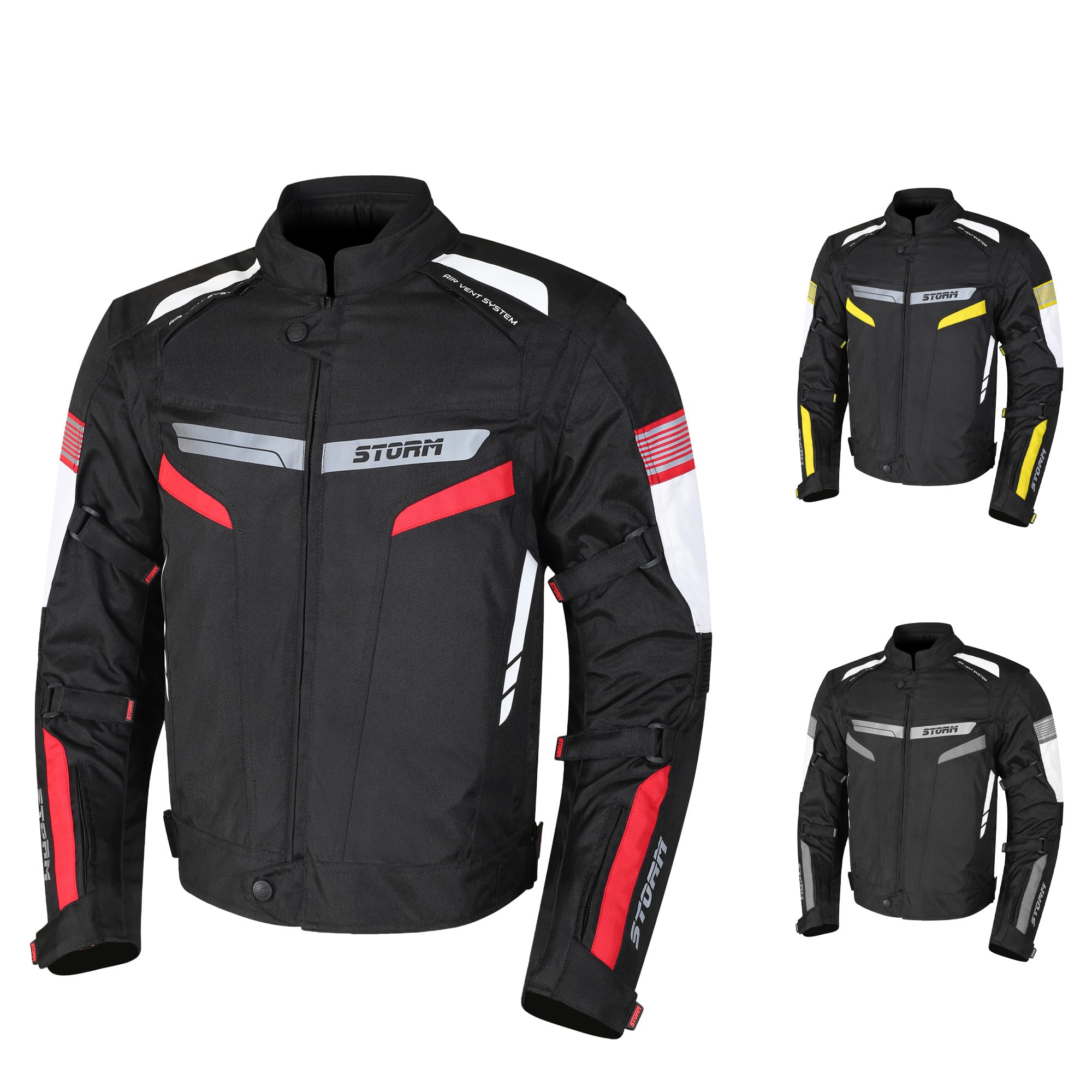 Generico Kurtka motocyklowa z tkaniny, 4 pory roku, ochrona CE, odpinana, wodoodporna podszewka, czarny, czerwony, 3XL