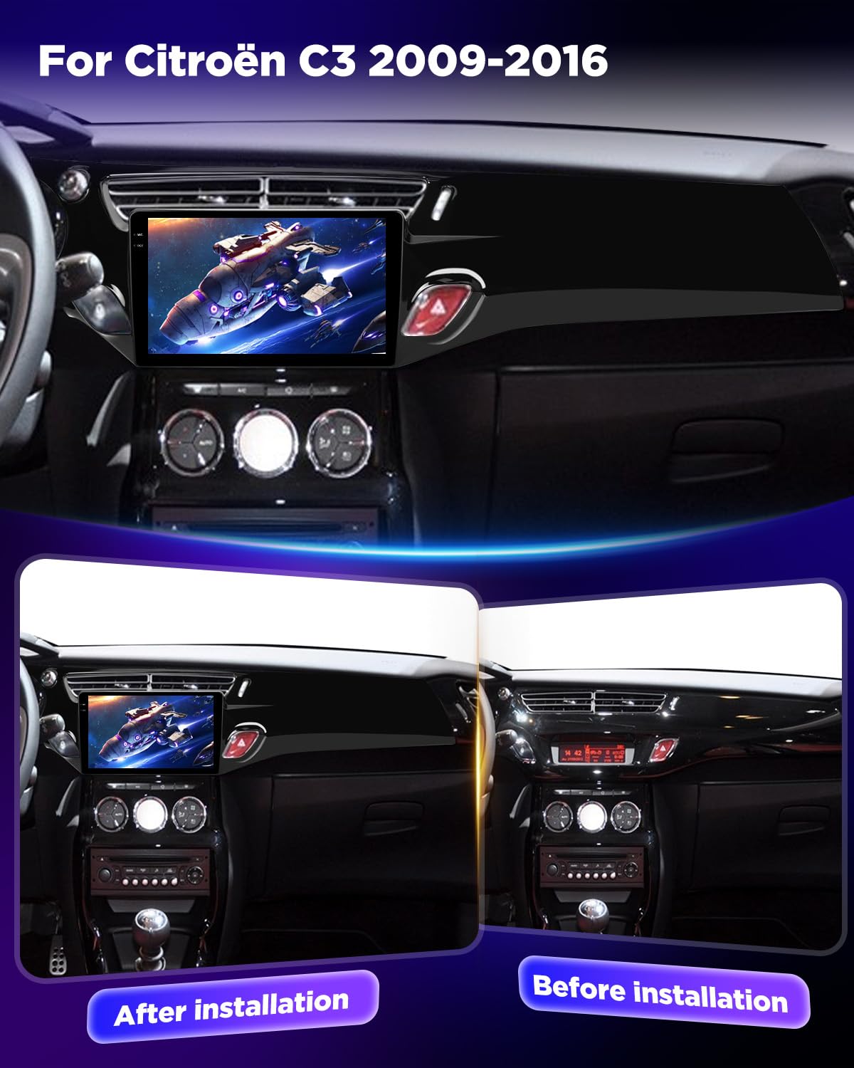 NHOPEEW 4+64G Android Autoradio per Citroën C3 2009-2016 con Wireless Carplay e Android Auto - Schermo incell da 9 pollici Supporto WiFi GPS Comandi al volante + Telecamera di retromarcia, Canbus