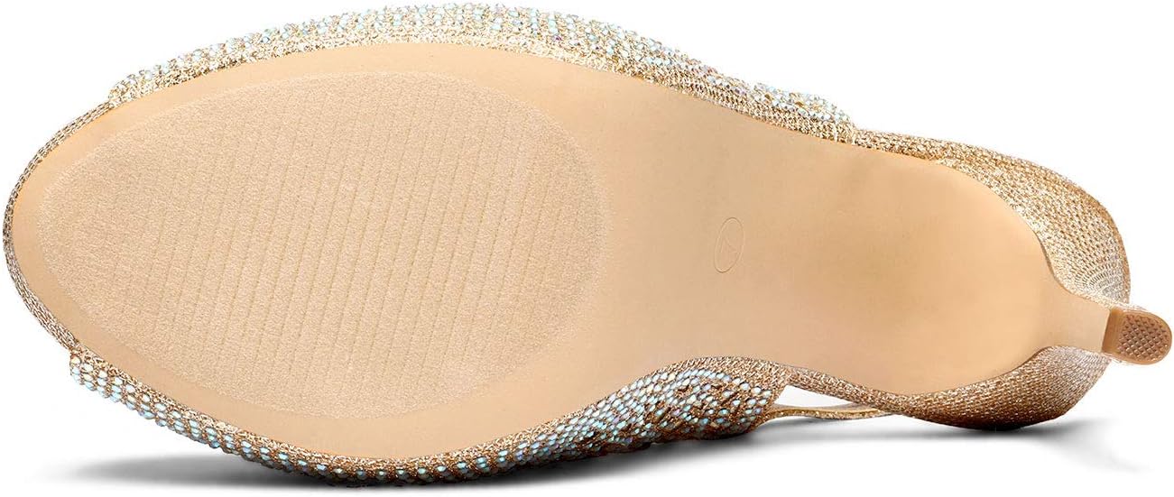 DREAM PAIRS Women's High Heels Platform Dress Rhinestones Peep Toe Pumps Shoes 7 Gold/Glitter image 6 of 6 B0831FS2RH