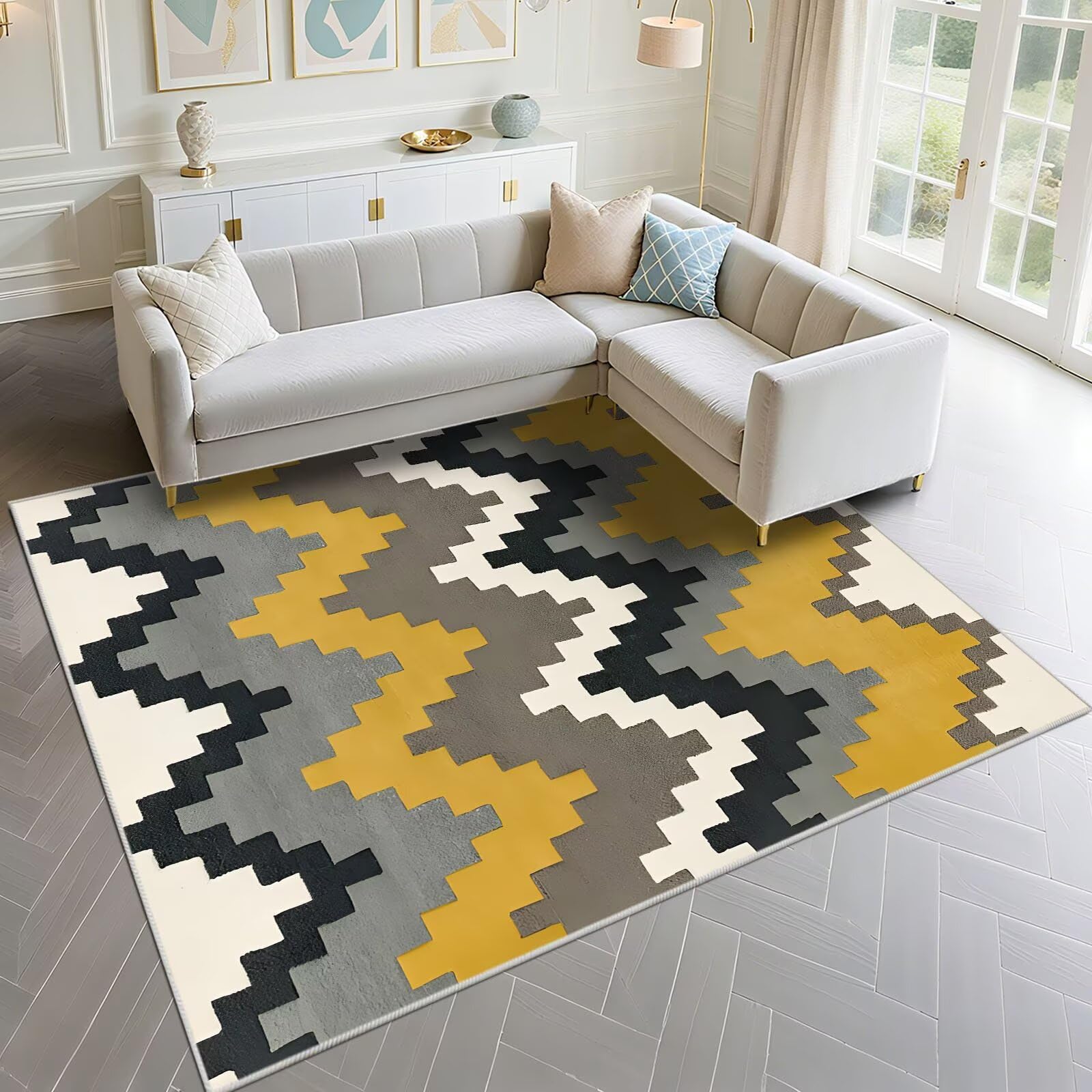 Tapis de chambre coucher garcon jaune et beige moderne 150x200cm