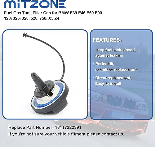 Miniatura 4 de MITZONE Tapa de gasolina del tanque de combustible compatible con Mini Cooper BMW 320i 325i 328xi 525i 528i 528xi 535i X5 X6 X1 y la mayoría de