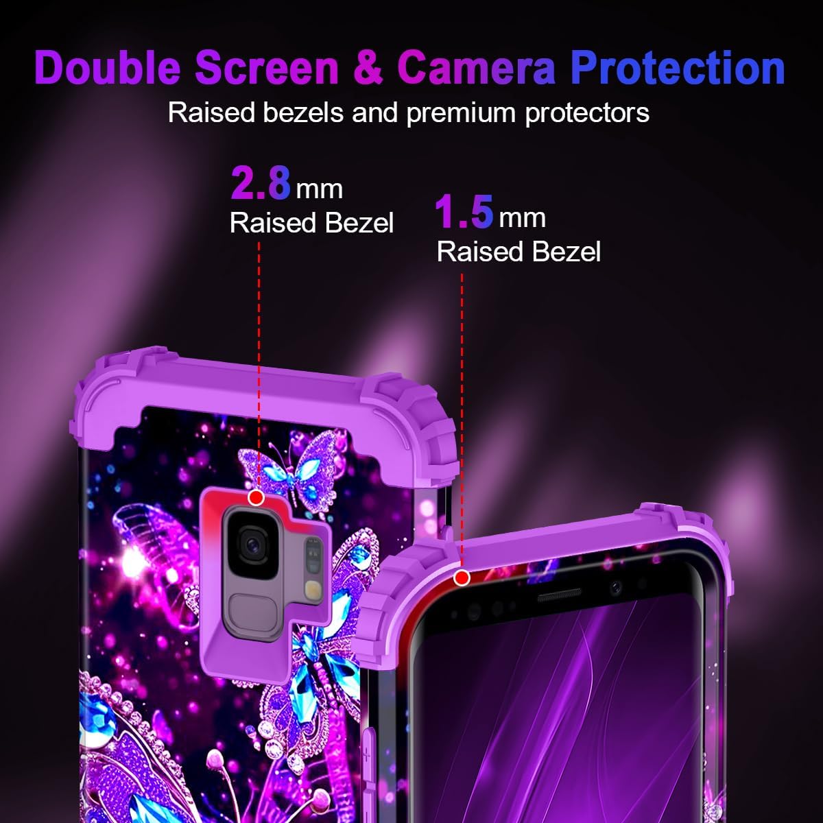 Miqala for Galaxy S9 Case,Glow in The Dark Three Layer Heavy Duty Shockproof Full Body Protection Hard Plastic Bumper+Soft Silicone Protective Case for Samsung Galaxy S9,Dark Butterfly image 4