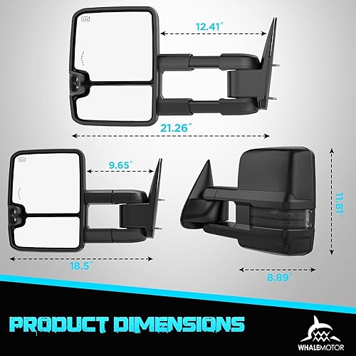 Miniatura 7 de Smoked Power - Espejos de remolque con calefacción compatibles con Chevy Silverado GMC Sierra 2007-2013 (2007 nuevo) 1500 2500 3500 HD, Tahoe