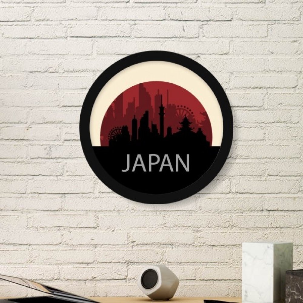 Illustration silhouette art Japon avec cadre photo noir large motif rond rouge