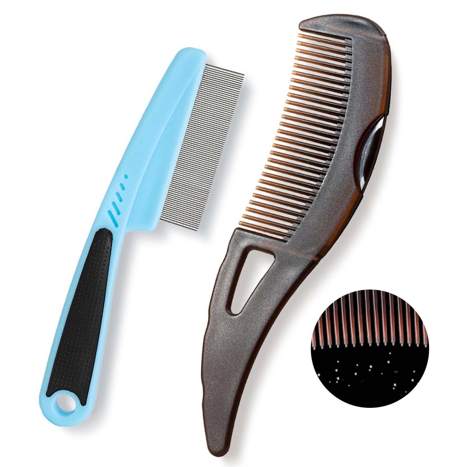 Dandruff Comb, Stainless Steel Fine Tooth Lice/Flea Comb, Psoriasis Comb, Scalp Oil Buildup Removal Wide Hollow Tooth Button Hairbrush for Scalp Massage Care for Man Women and Kids