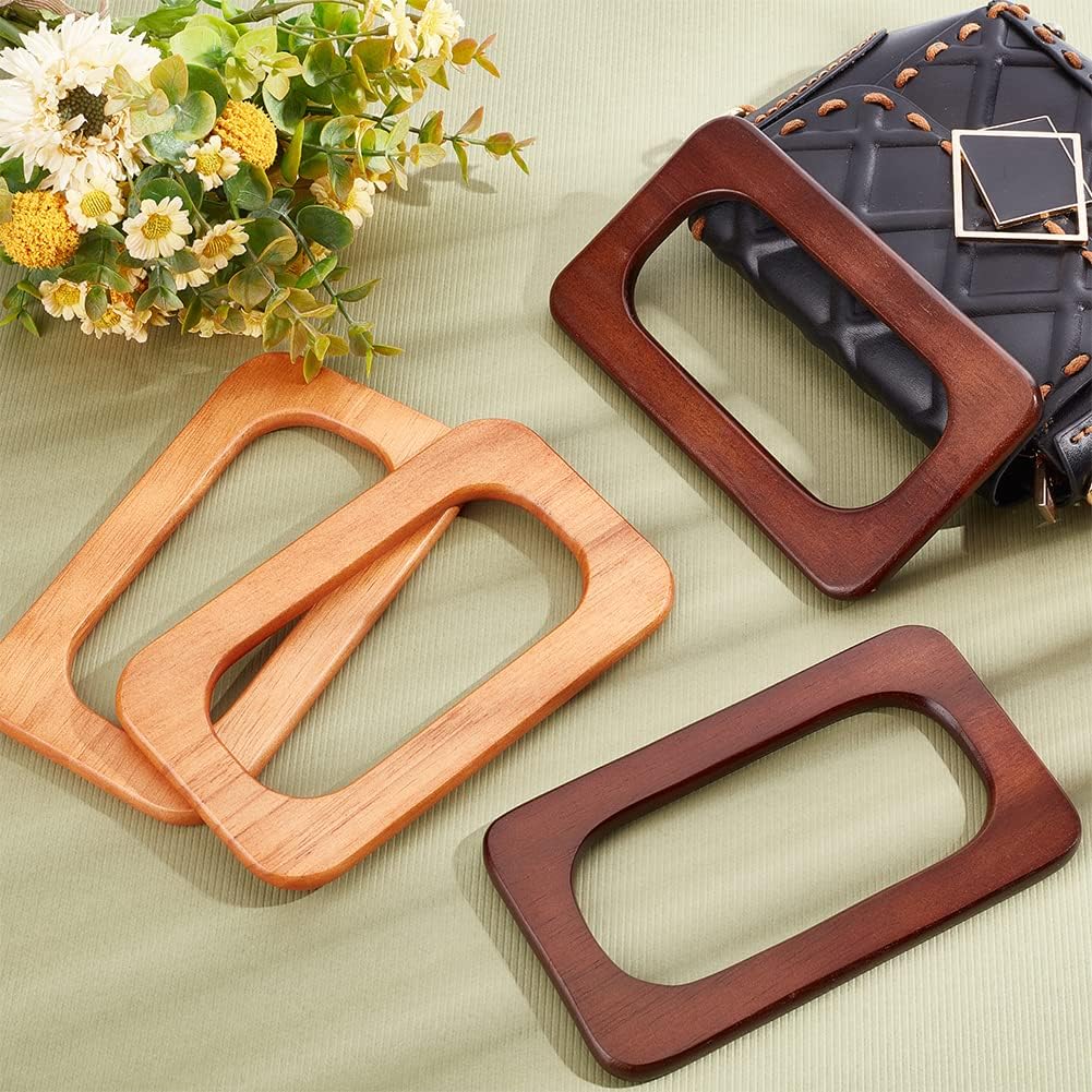 CHGCRAFT 4Pcs 2Colors Rectangle Wooden Bag Handles Replacement Handles Purse Handmades Bag Handles for Handbag Making