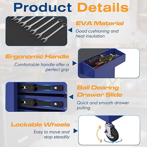 Miniatura 5 de Cofre de herramientas de 5 cajones, caja de herramientas rodante 2 en 1 con ruedas y cajones, caja de herramientas de almacenamiento desmontable con