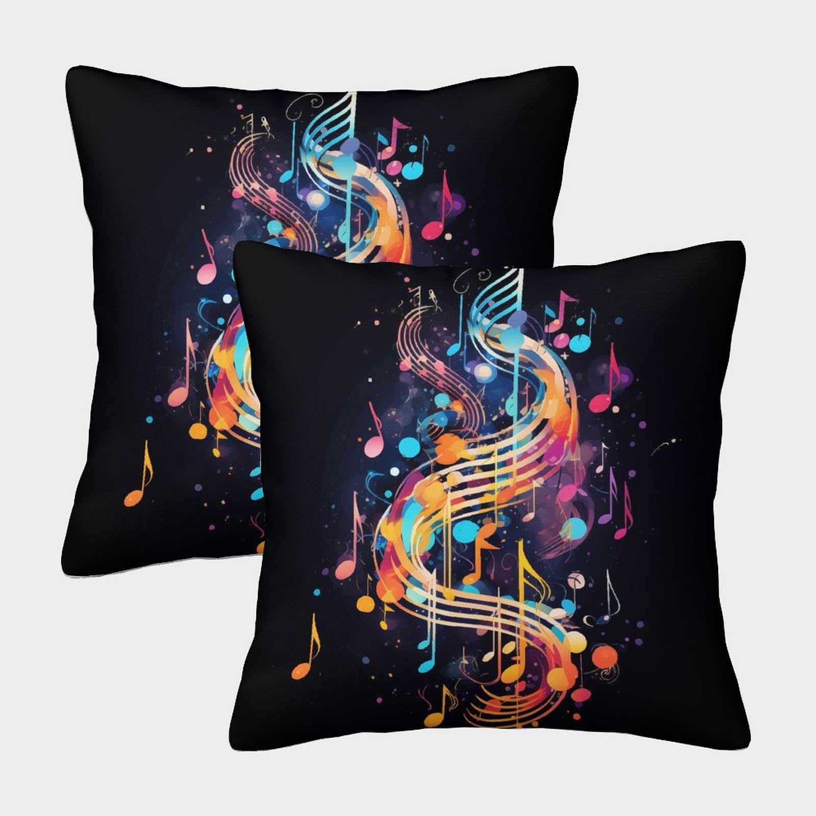 EMYXPAQM Cushion Cases Colorful Music Notes Throw Pillow Cover 100% Polyester, Set of 2, Decorative Gift for Living Room, Couch, Sofa 45x45cm
