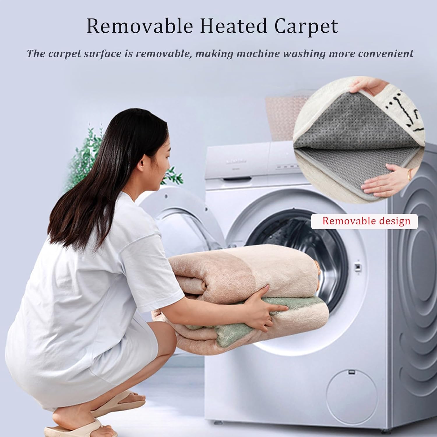 Graphene Heated Carpet, Electric Floor Heating Mat with Temperature Adjust,12h Timing, Removable & Washable Warm Floor Mat, 3s Rapid Heating, for Living Room Bedroom(80 * 160cm)