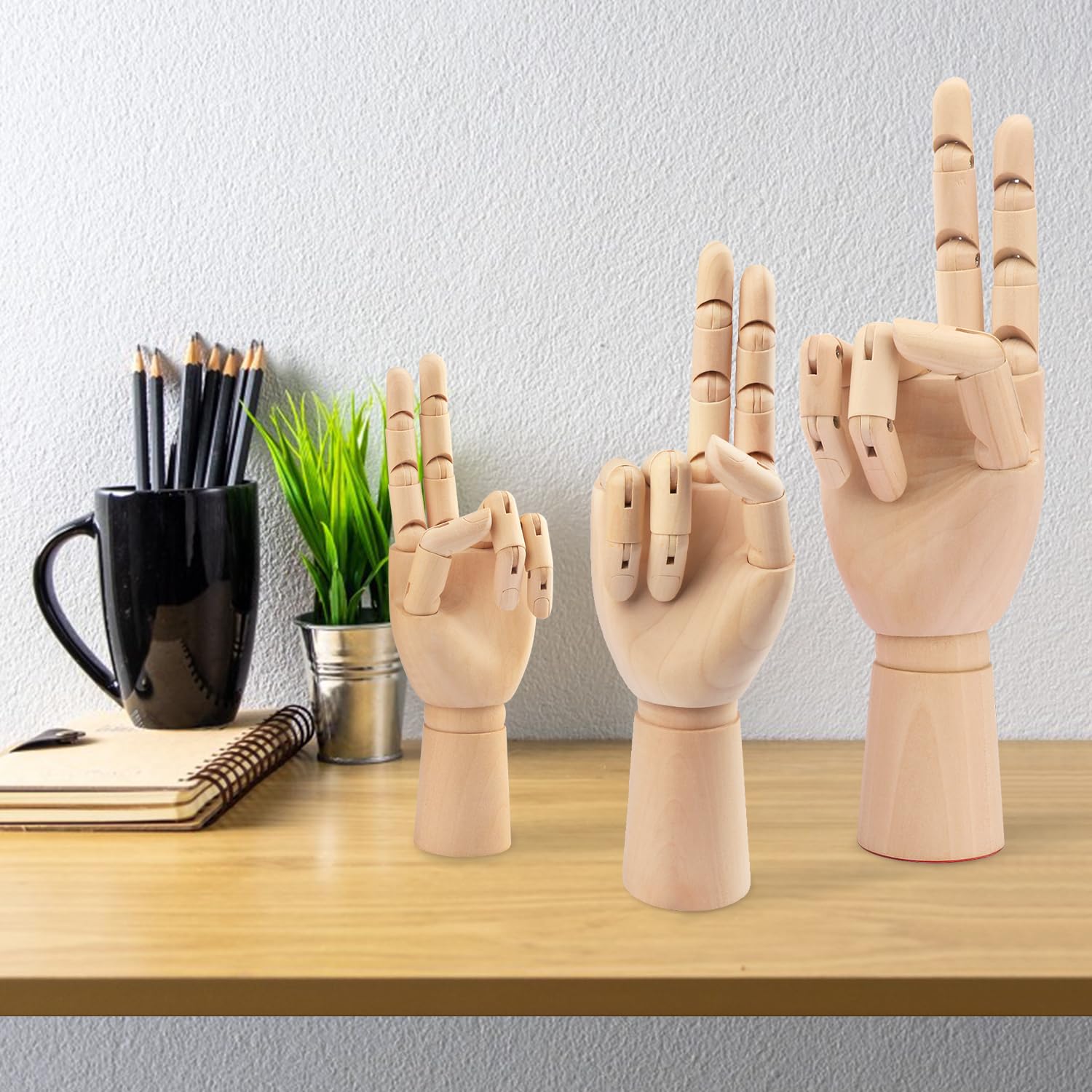GNIEMCKIN Holz-Handmodell, 3 Stück, 30,5 cm, 25,4 cm, 17,8 cm, rechte Hand, Kunst-Mannequin-Figur mit Handschmuck, Dekoration, Skizzieren.
