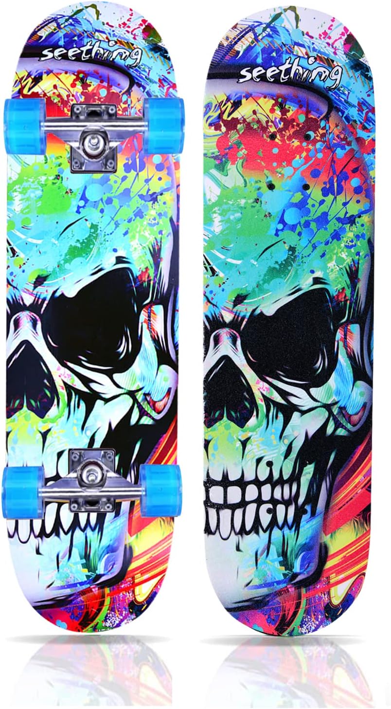 Skateboards for Beginners Kids Boys Girls and Adults,31''x8'', 7-Layer Maple, Double Kick Concave, Fascinating Cool, Solid&Durable
