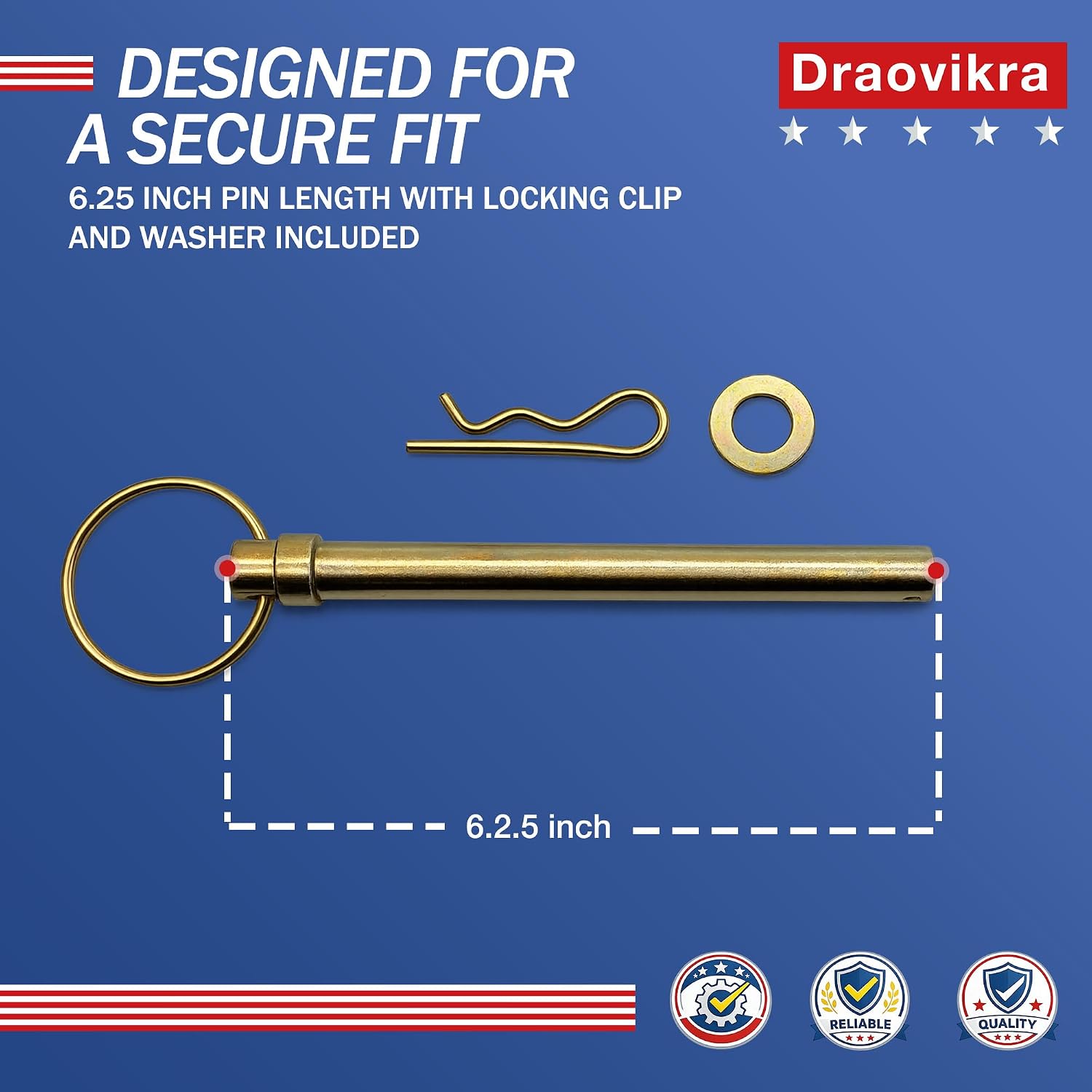 Swivel Hitch Pin 1/2" x 6-1/4", Heavy Duty Locking Hitch Pin with Clip, Steel Trailer Hitch Pin for Tractor, Lawn Mower, Farm Equipment