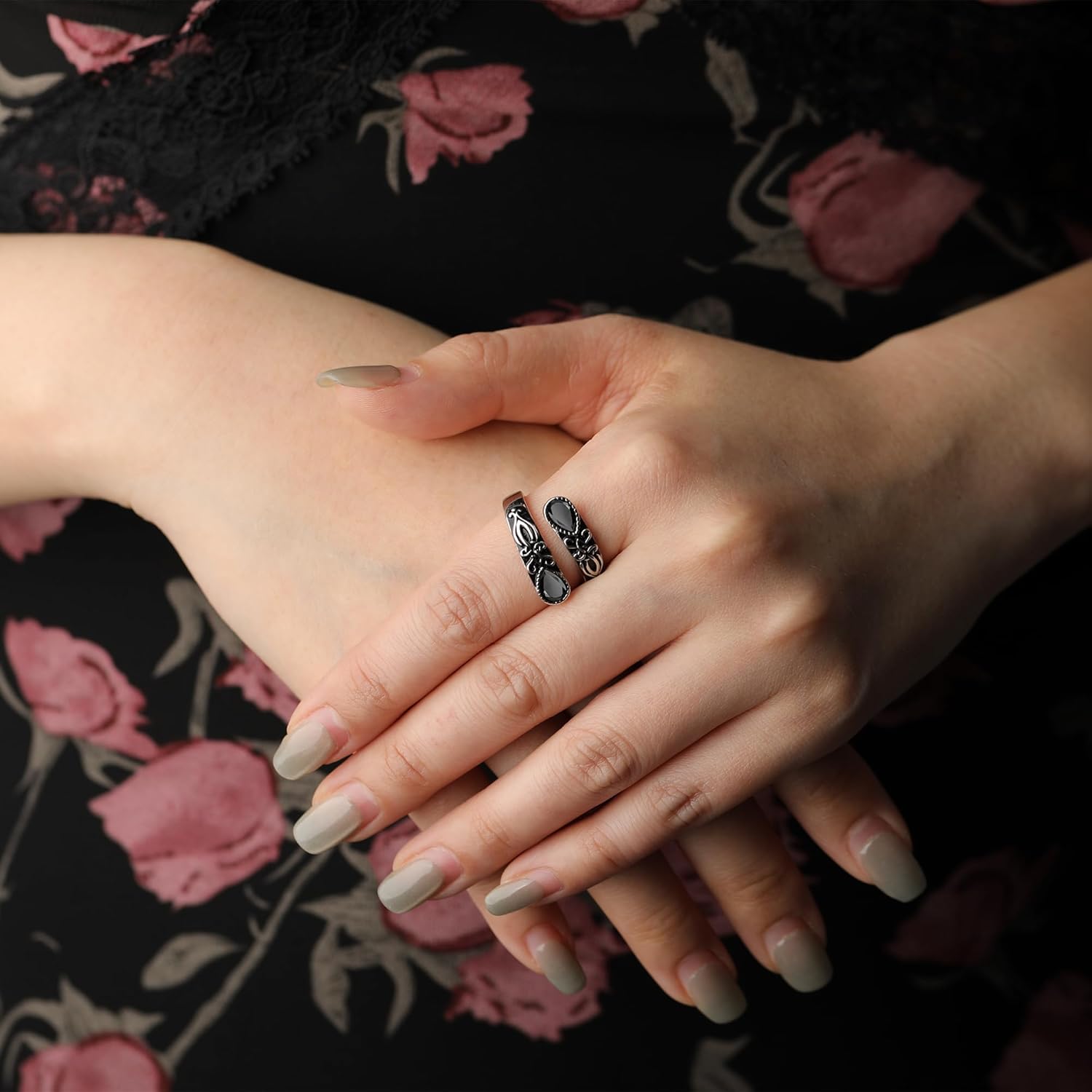 925 Sterling Silver Adjustable Spoon Ring - Vintage Boho Open Finger Jewelry thumb rings for women, Handmade Thumb Ring with Nature Inspired Designs