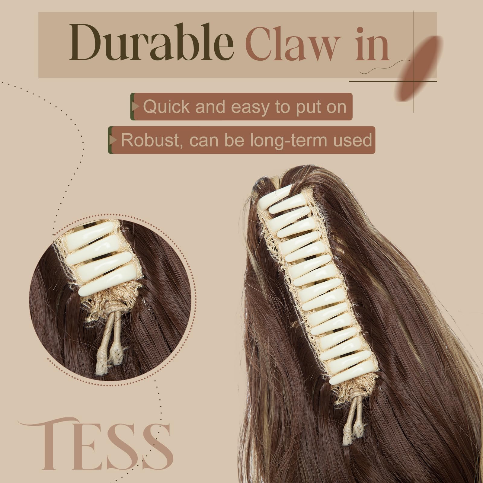 TESS 18 Inch Claw Clip Ponytail Hair Extensions Curly Wavy Ponytail Extension #F8/22 Hair Extension for Women 140g - Image 4