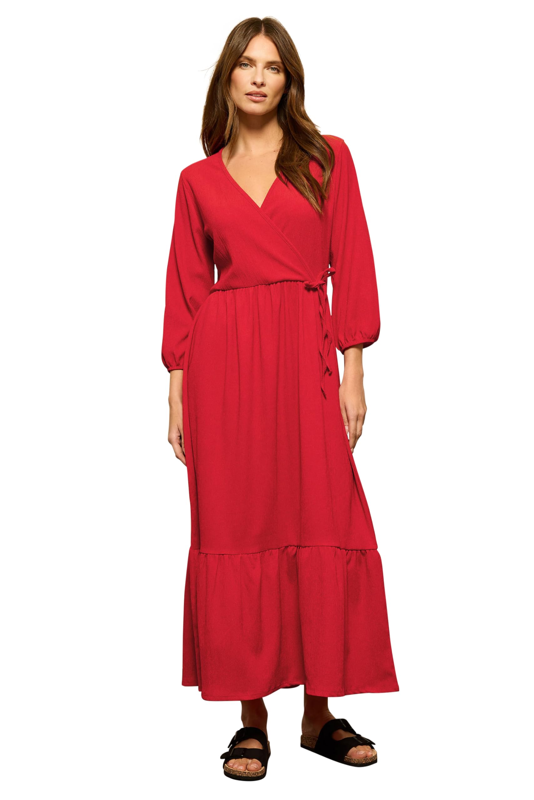 M&Co 3/4 Sleeve Tie Wrap Dress - Women's Red