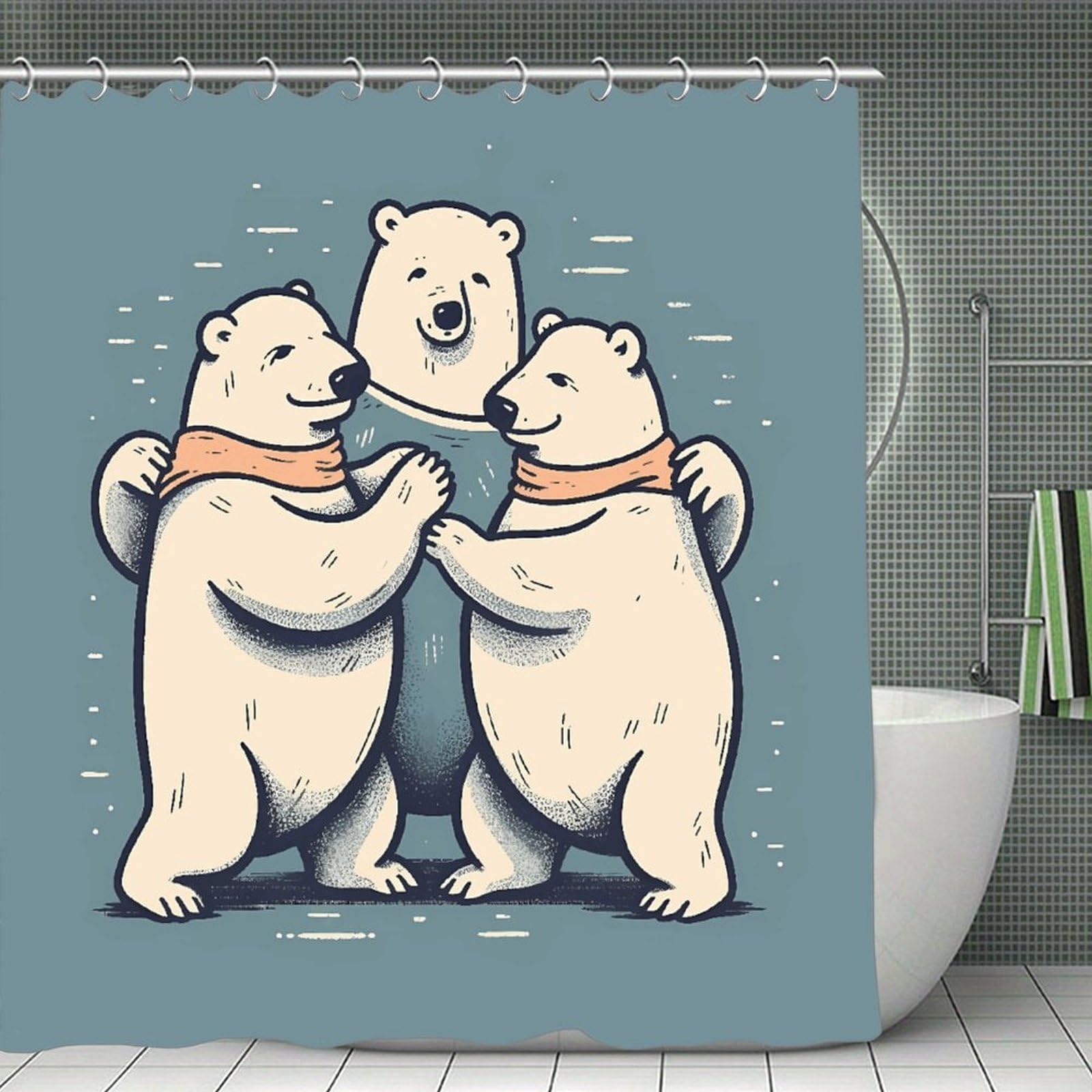FekiLoot Bear Dancing Shower Curtain with Hooks Modern Farmhouse Bathroom Curtain Waterproof Cloth Bath Curtains Cute Washable Blackout Privacy Curtains for Bathroom Bathtub 70.8"x70.8"