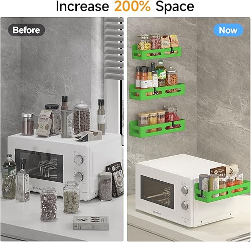 Miniatura 59 de Paquete de 4 estantes magnéticos para especias para refrigerador, organizador de especias, estante magnético móvil con 4 ganchos para organización