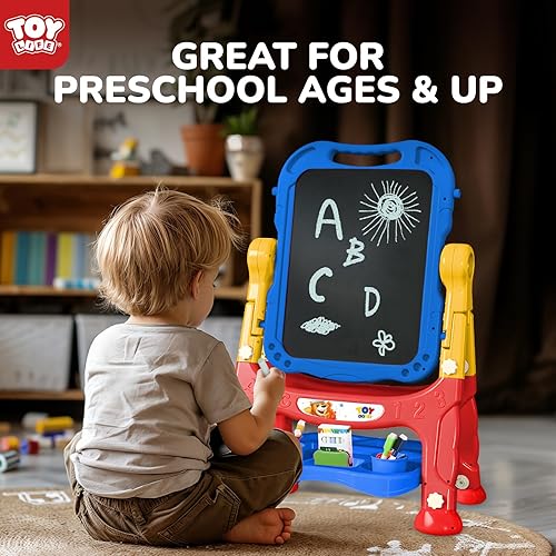 Miniatura 4 de TOY Life Caballete para niños, caballete de arte para niños pequeños, 4 en 1, tablero magnético grande de doble cara, caballete de pizarra para