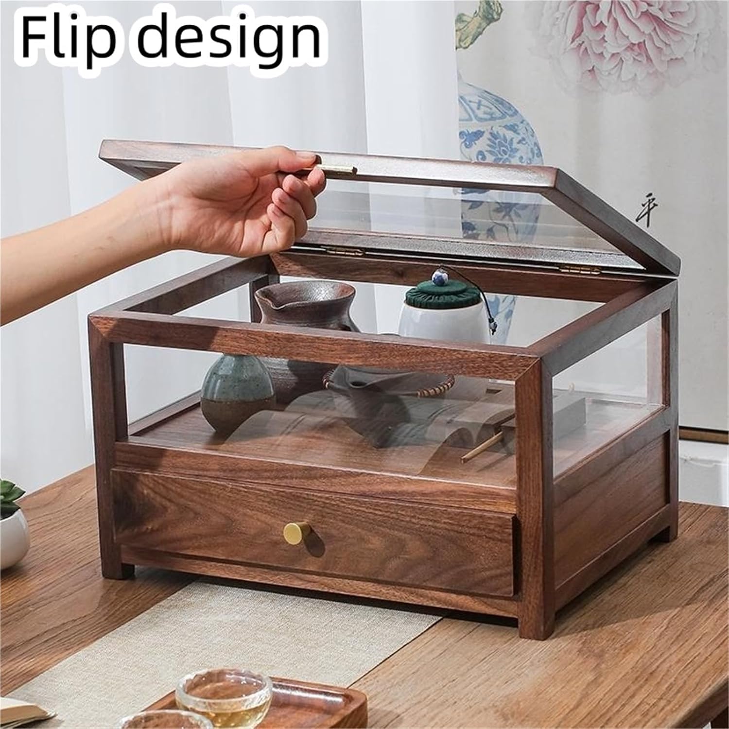 Aufbewahrungsbox Für Teeservice Aus Holz Mit Deckel – Elegante Vitrine Und Schmuckaufbewahrung Für Küche, Schrank Und Sammlung Teeliebhaber One Color Double-Layer