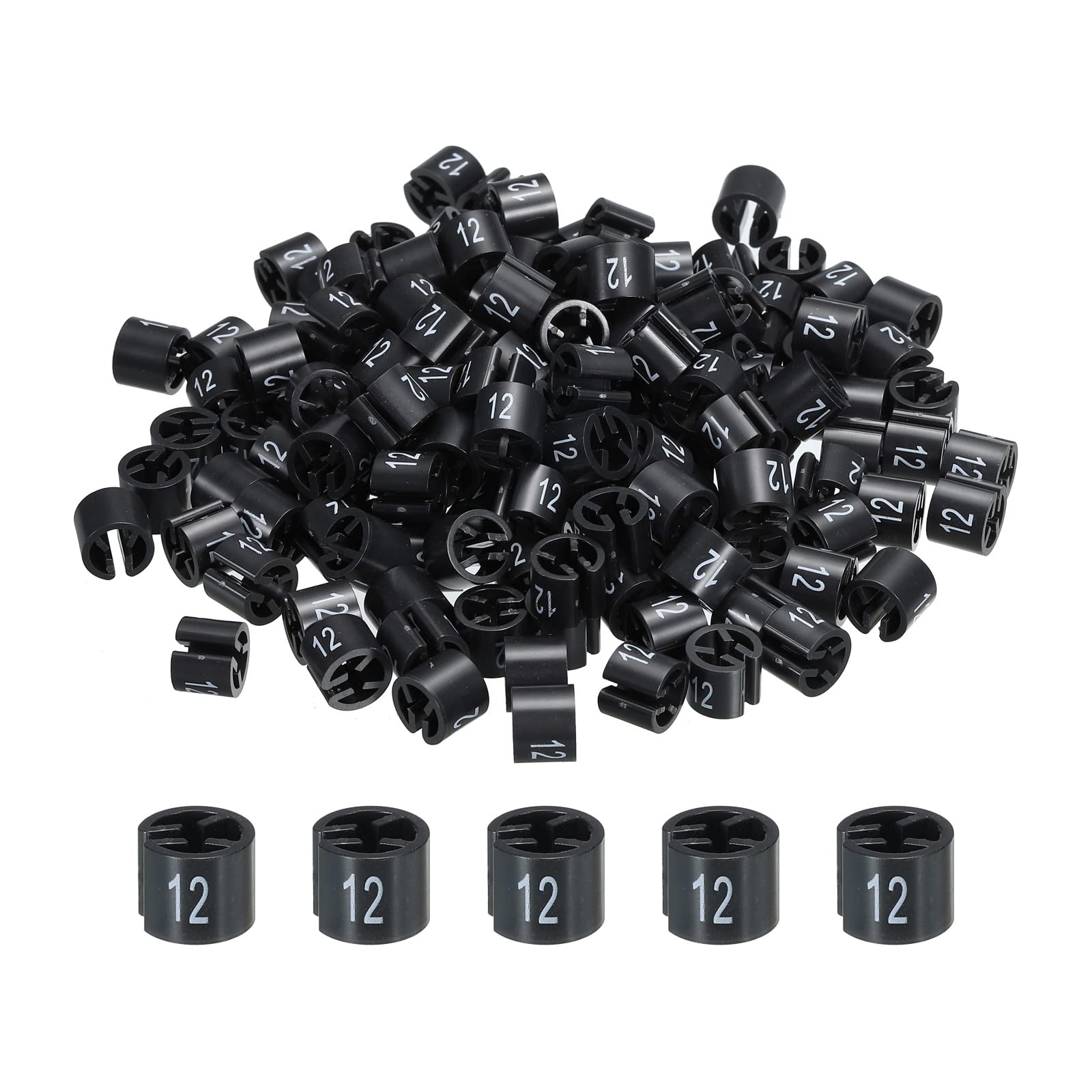 MECCANIXITY Clothes Hanger Marker Colored Hanger Sizer Garment Markers Tag (Number 12, Black) for Garment Clothing Color Coding, Pack of 150