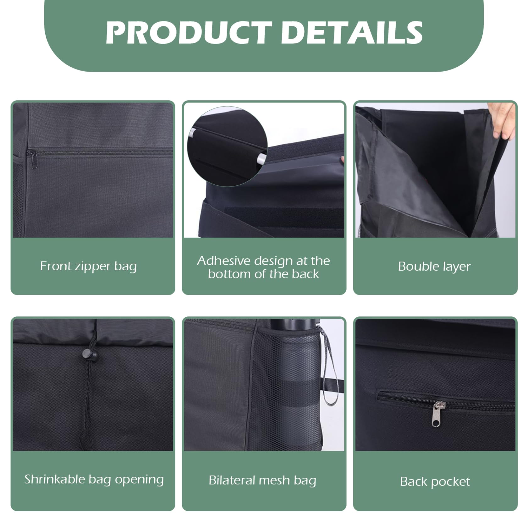 Organizador de carrito con forro impermeable duradero y bolsillos laterales de malla, bolsa de almacenamiento plegable para carritos de comestibles