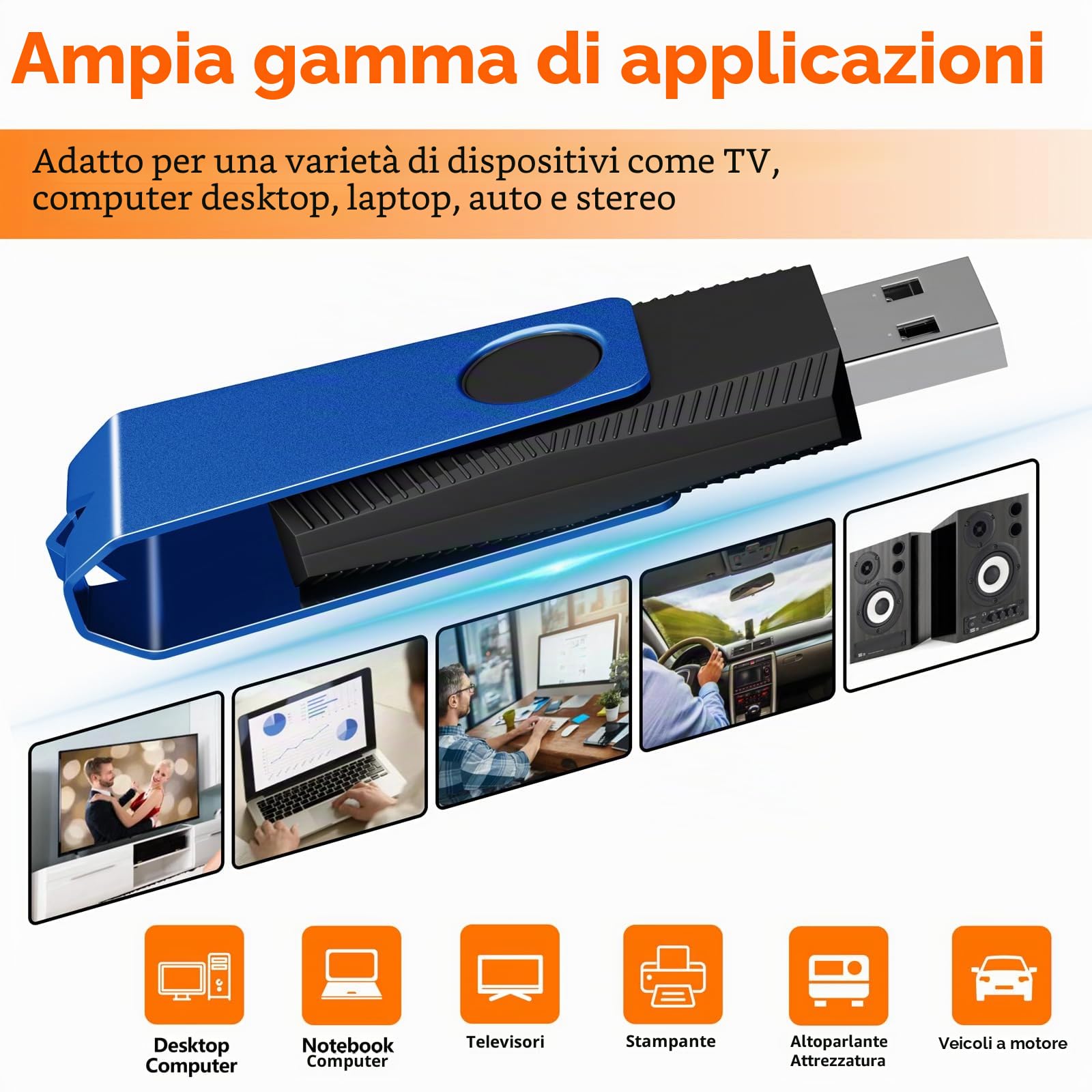 TEWENE Chiavetta USB 3.0 da 8 GB, confezione da 10, con portachiavi e adesivo, per computer, auto e TV