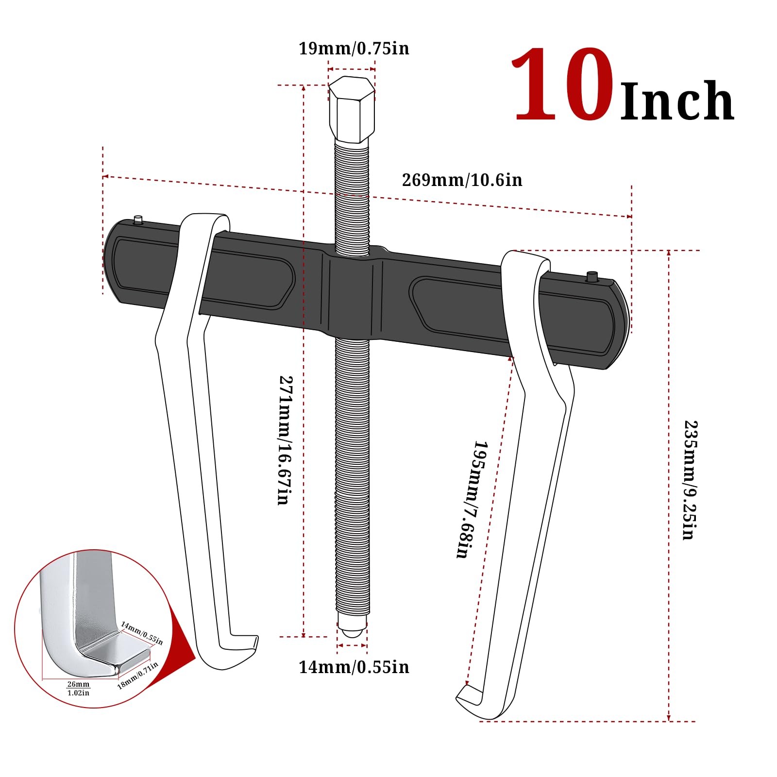 BILITOOLS Extractor de engranajes de 2 mandíbulas de 10 pulgadas, externo interno para la extracción de poleas rodamientos y engranajes
