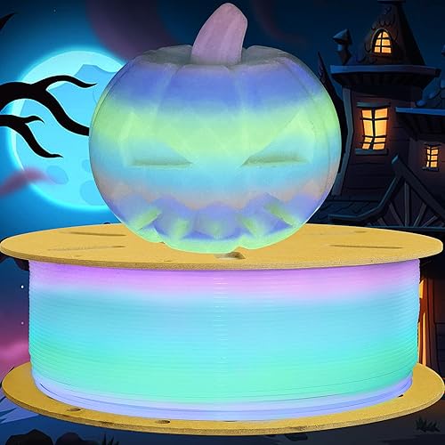 Glow in Dark Fast Color Change Rainbow PLA 3D Printing Filament, Tidy Winding 1.75mm PLA, Widely Fit for 3D Printer; 1KG 2.2LBS Cardboard 3D Printing Material, Glowing in Dark Multi Colored