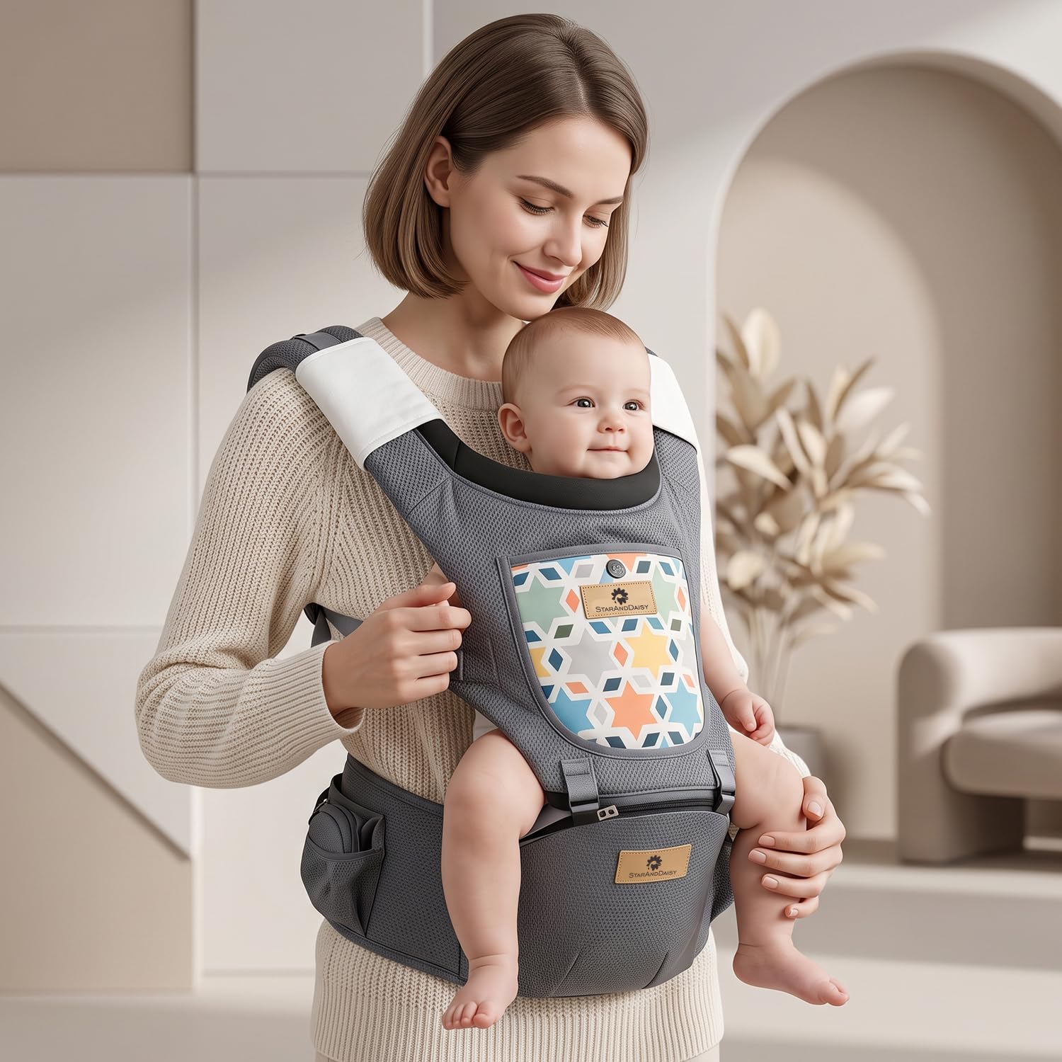 StarAndDaisy 4-in-1 Baby Carrier for 0 to 3 Year Baby/Kangaroo Bag with Comfortable Soft Hip Seat/Baby Carrier - 2 Storage Pockets, 4 Carrying Positions (Grey)-picture-23
