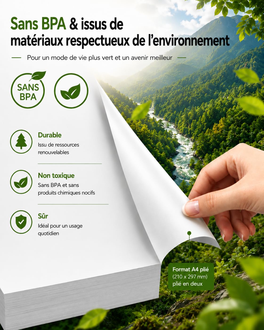 Imprimante Thermique A4 Portable avec 100 Feuilles Papier Thermique Plié A4
