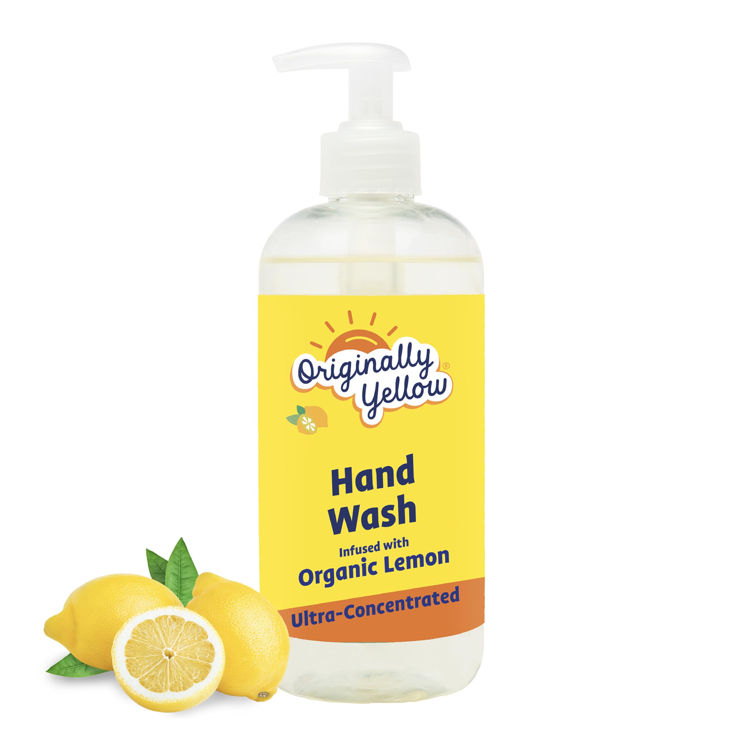 Originally Yellow Plant-Based Hand Soap Liquid Alcohol-Free All Natural Soap Infused with Organic Lemon | Gentle Natural Hand Soap | Pet & Baby-Safe Soap, 470 mL (1-Pack)
