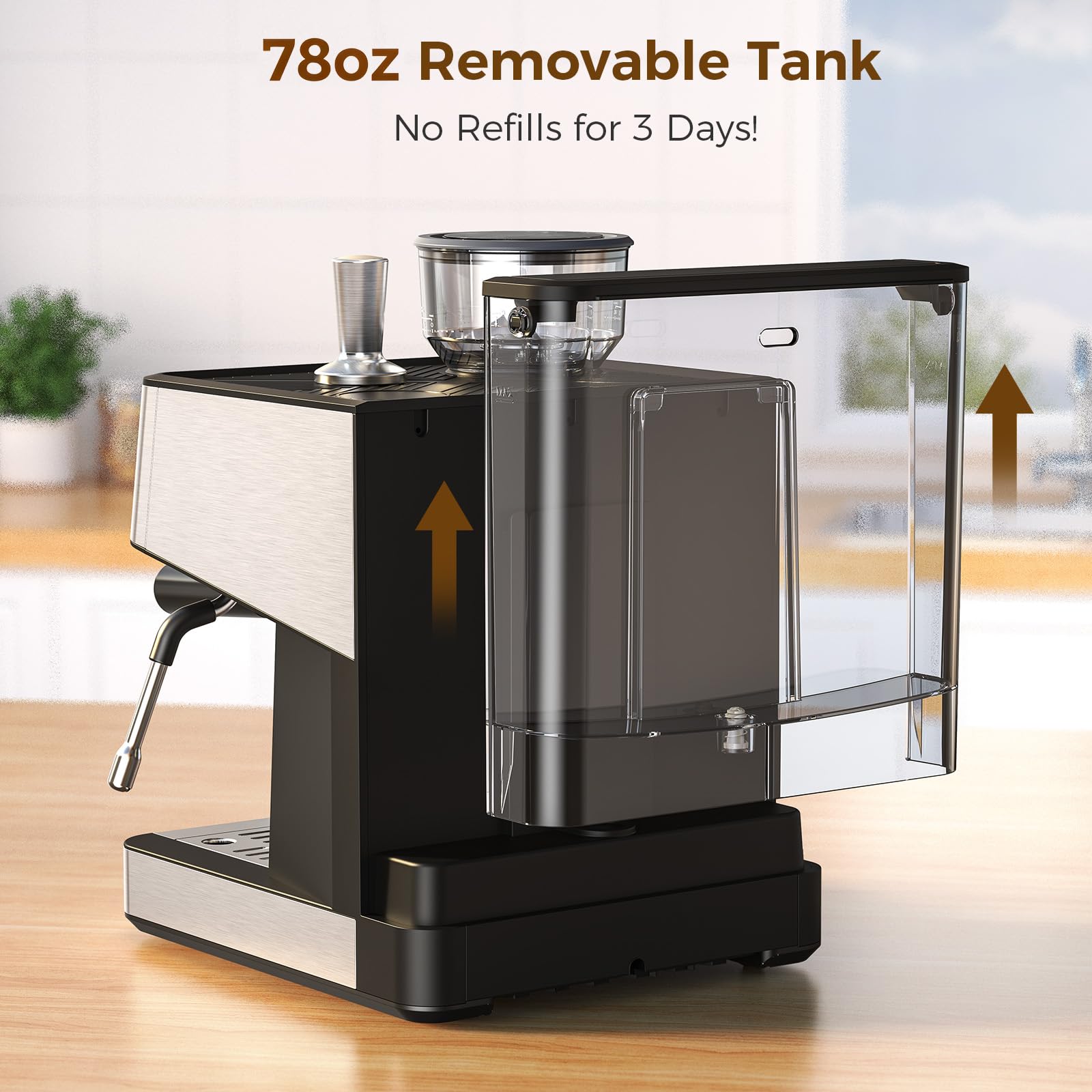 Cowsar 20 Bar Espresso Machine With Grinder & Milk Frother Steam Wand, 58mm Expresso Coffee Machines, Commercial Stainless Steel Coffee Maker For Cappuccino And Latte, Perfect For Home Café-S Black on Fridge.com - View 5