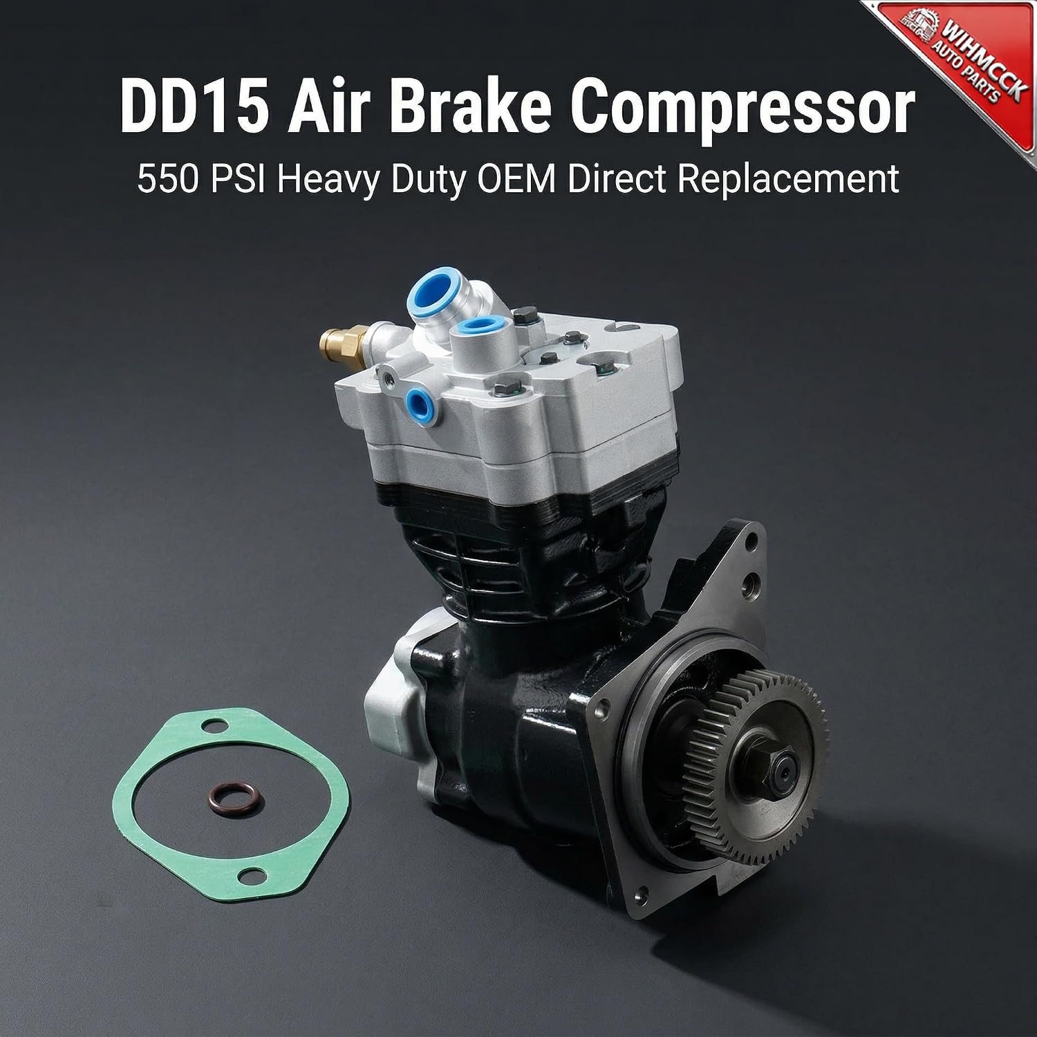 Heavy Duty Air Compressor for Detroit DD15, Replace OEM RA4711302515 EA4711302515 4711302515 DDE A4721300815 with Gasket
