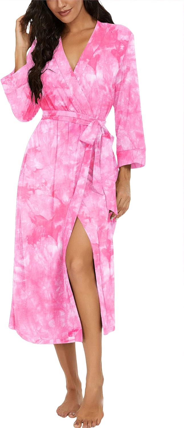 VINTATRE Women Kimono Robes Long Knit Bathrobe Lightweight Soft Knit Sleepwear V-neck Casual Ladies Loungewear