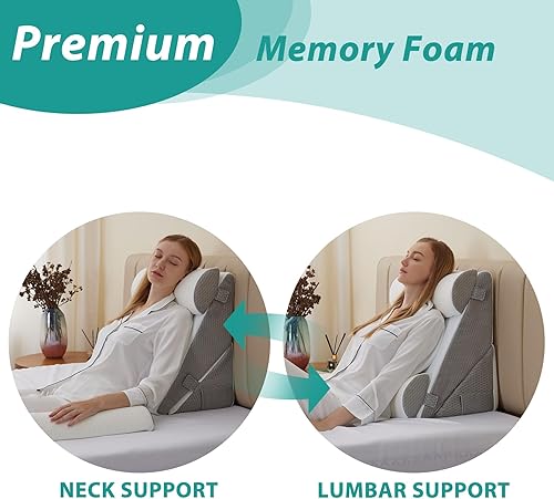 Miniatura 4 de Bedluxe Juego de 4 almohadas de cuña ajustables de espuma viscoelástica poscirugía para espalda, cuello, alivio del dolor de piernas, cuña de