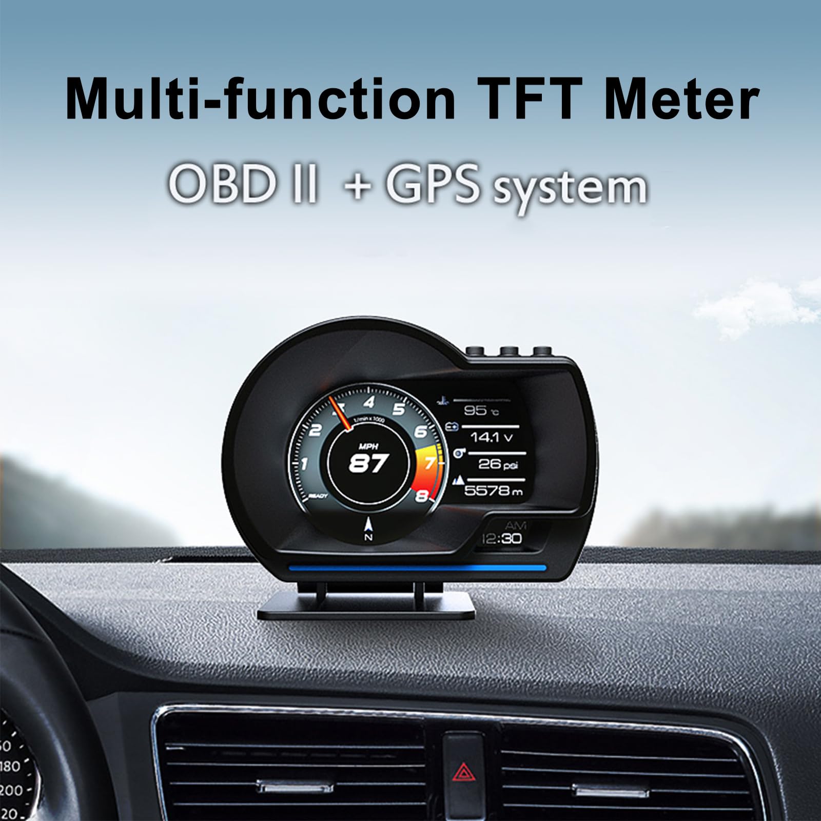 Geloo Head Up Display OBD2+GPS Indicador de Doble Sistema Smart Car HUD Digital Velocímetro Cuentakilómetros Aviso de Exceso de Velocidad Alarma de Temperatura de Aceite