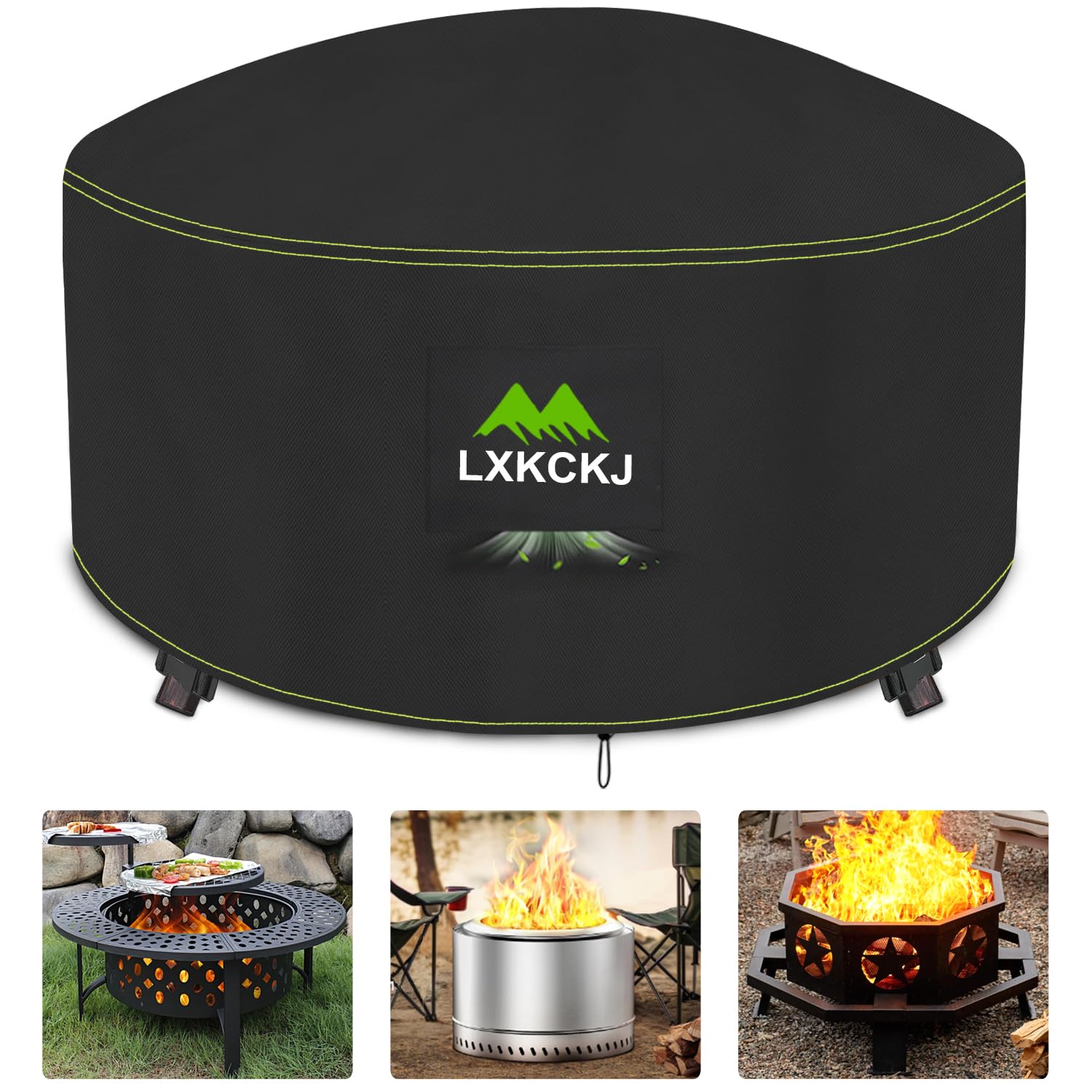 Round Gas Fire Pit Cover, Heavy Duty Fabric Round Patio Table Cover with PVC Coating Material,100% Weather Resistant and Waterproof Solo Stove Cover (Round-40”Dx20”H)