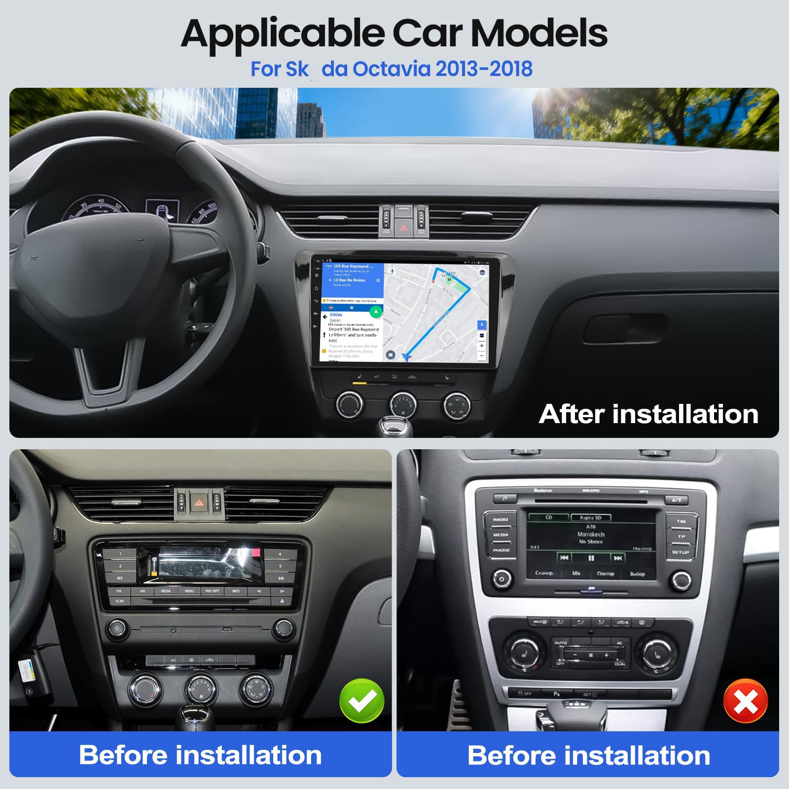 Radio samochodowe 4G 64G do S-Koda Octavia Mk3 2013-2018, Android 15 stereo samochód z samochodem CarPlay, radio z ekranem dotykowym 10", Bluetooth 5.0, GPS, WiFi, 32 EQ, FM/RDS, kamera, K4 PRO
