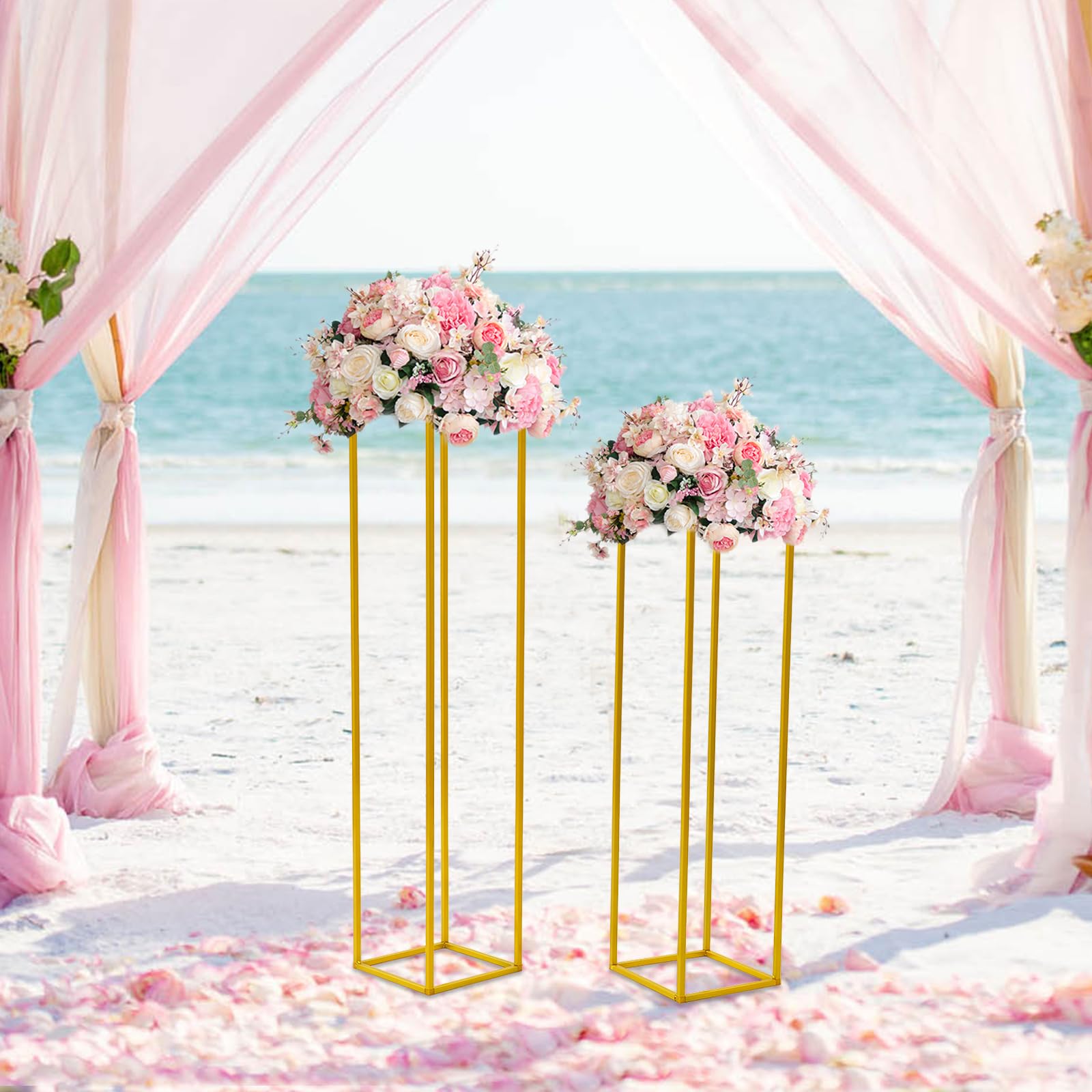 Decorazioni per matrimoni, centrotavola dorata, 2 pezzi, 80 e 100 cm, vaso oro per matrimoni, centrotavola in metallo, per decorare la tavola, feste, matrimoni, soggiorno, decorazione