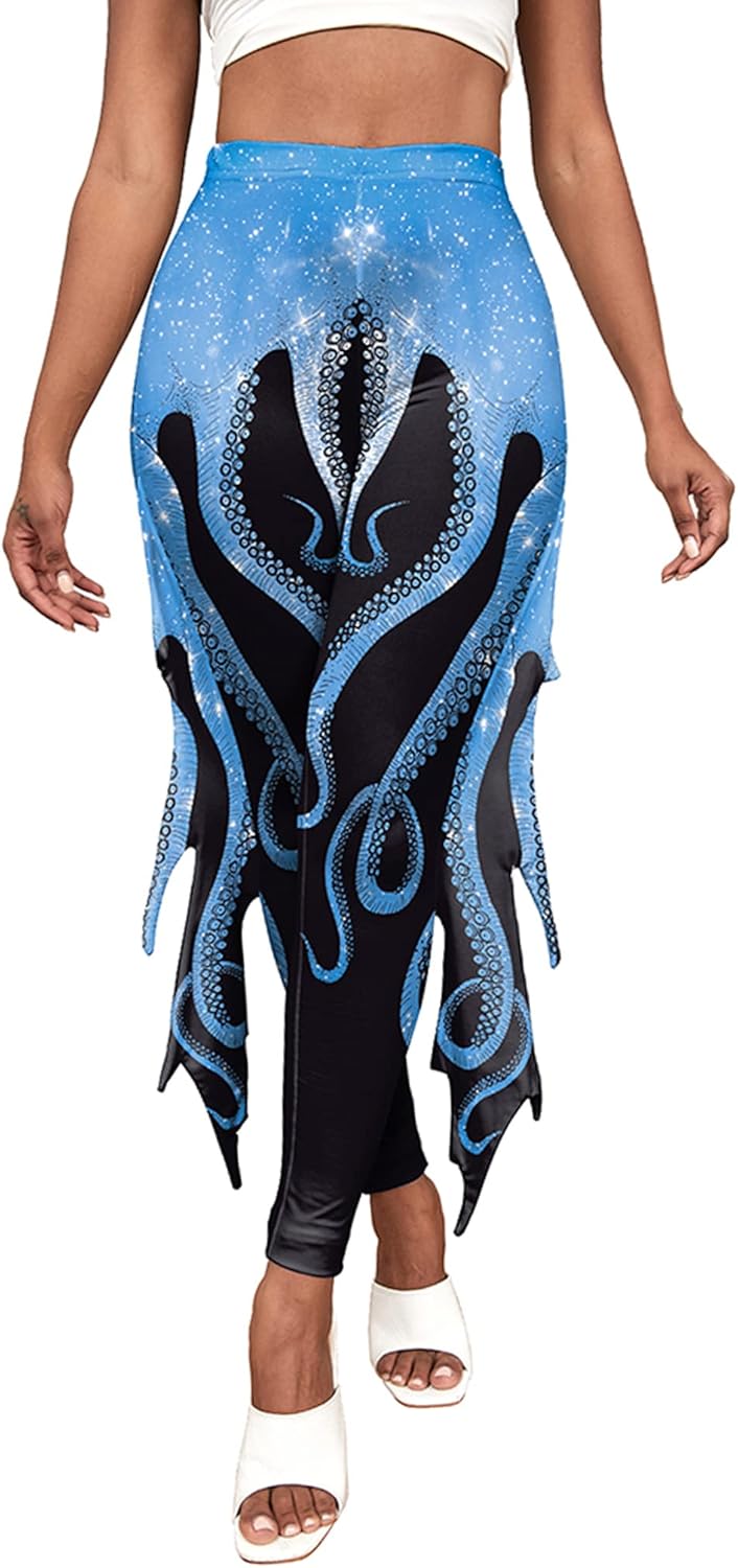 Mermaid Leggings for Women Fish Scale Leggings High Waisted Full Length Pants for Halloween Dance Party