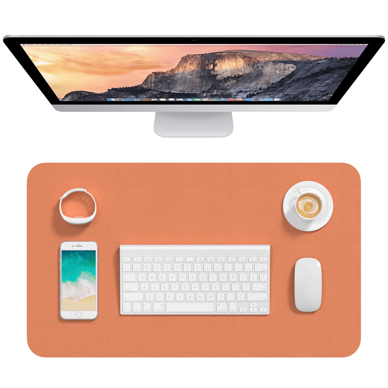Hsurbtra Desk Pad, 23.6" x 13.8" PU Leather Desk Mat, M Extended Mouse Pad, Waterproof Desktop Blotter Protector, Non-Slip Ultra Thin Small Laptop Keyboard Writing Mat for Office Home, Orange Pink โ image 1