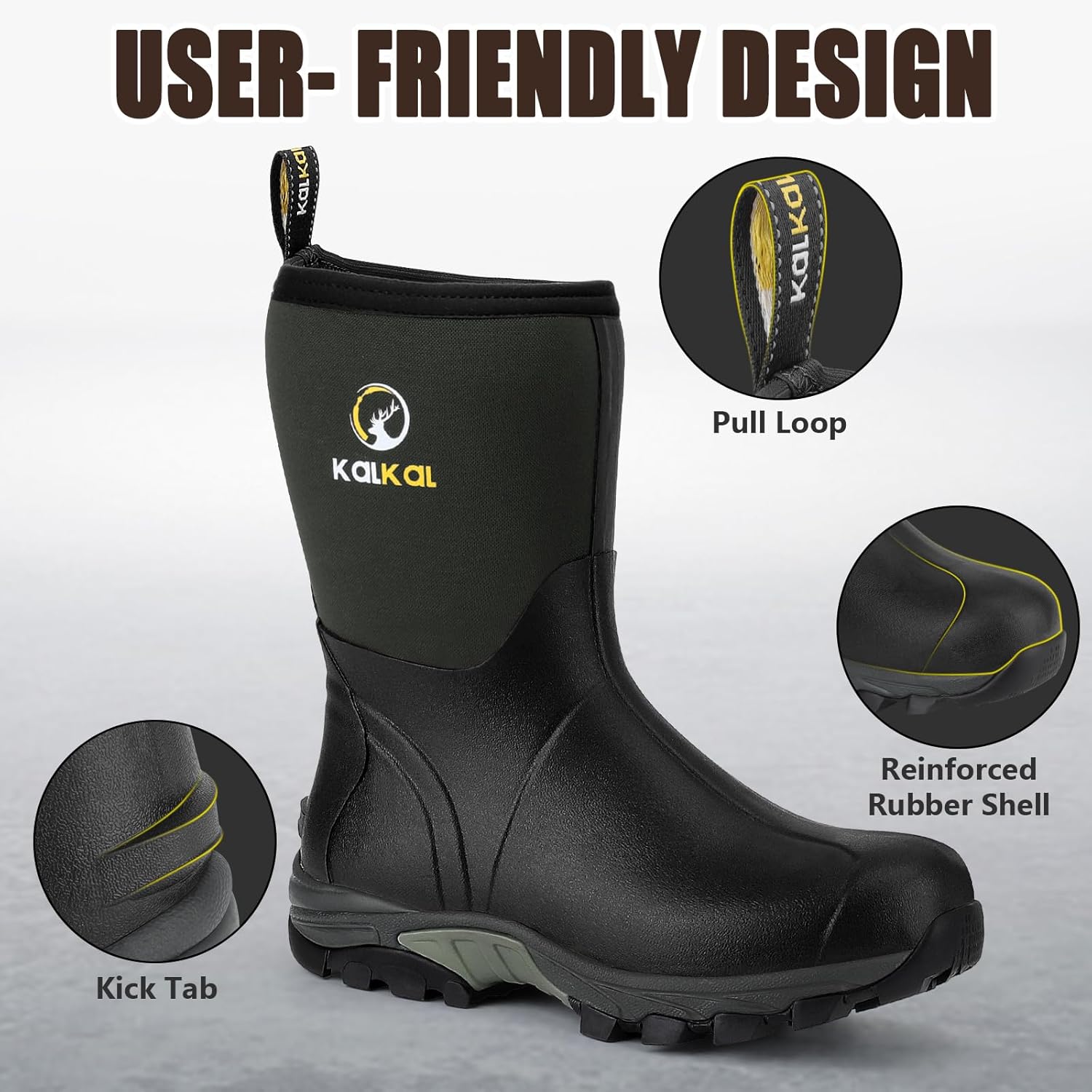 Kalkal Rubber Boots for Men, Waterproof Mid Calf Mens Rain Boots, 6mm Neoprene Insulated Mens Rubber Work Boots for Hunting Gardening Farming Fishing Mud Working, Size 7-14 - Image 6