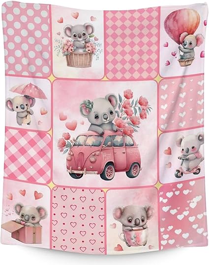 Koala Blanket Gifts - 40"x50" Cute Throw for Women, Girls - Pink Soft Fuzzy Blankets for Couch & Sofa