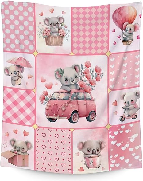 Koala Blanket Gifts - 40"x50" Cute Throw for Women, Girls - Pink Soft Fuzzy Blankets for Couch & Sofa