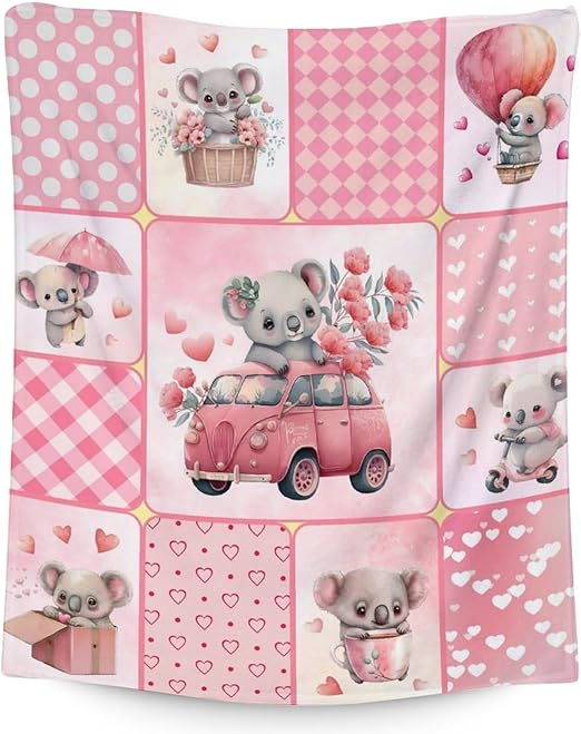 Koala Blanket Gifts - 40"x50" Cute Throw for Women, Girls - Pink Soft Fuzzy Blankets for Couch & Sofa
